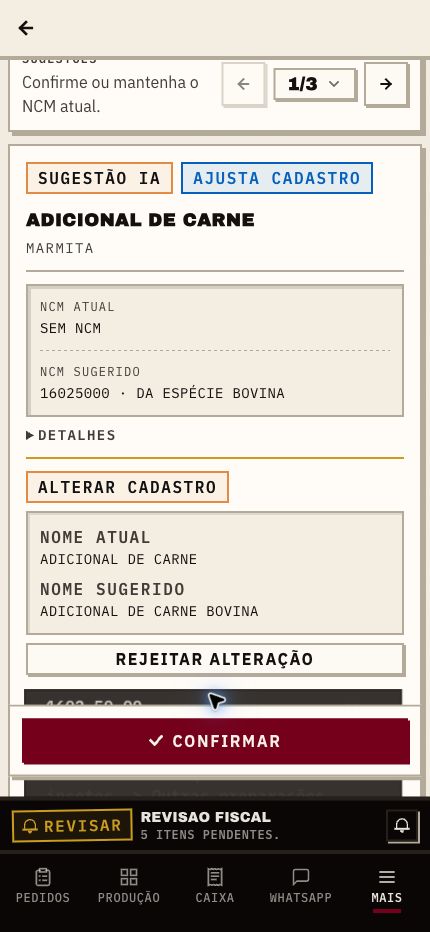 Sugestão automática de NCM e ajuste de cadastro no Pronto pelo celular